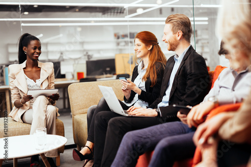 Business people conversation. Technology at hand