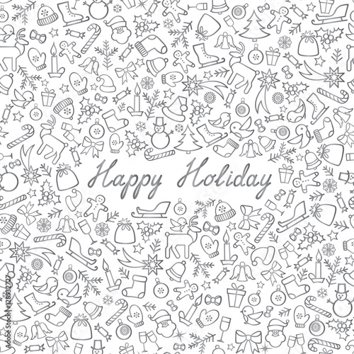 Fototapeta Naklejka Na Ścianę i Meble -  Christmas Icons Seamless Pattern. Happy Winter Holiday Wallpaper