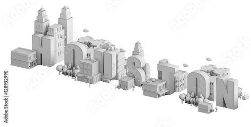 3d render of a mini city, typography 3d of the name houston