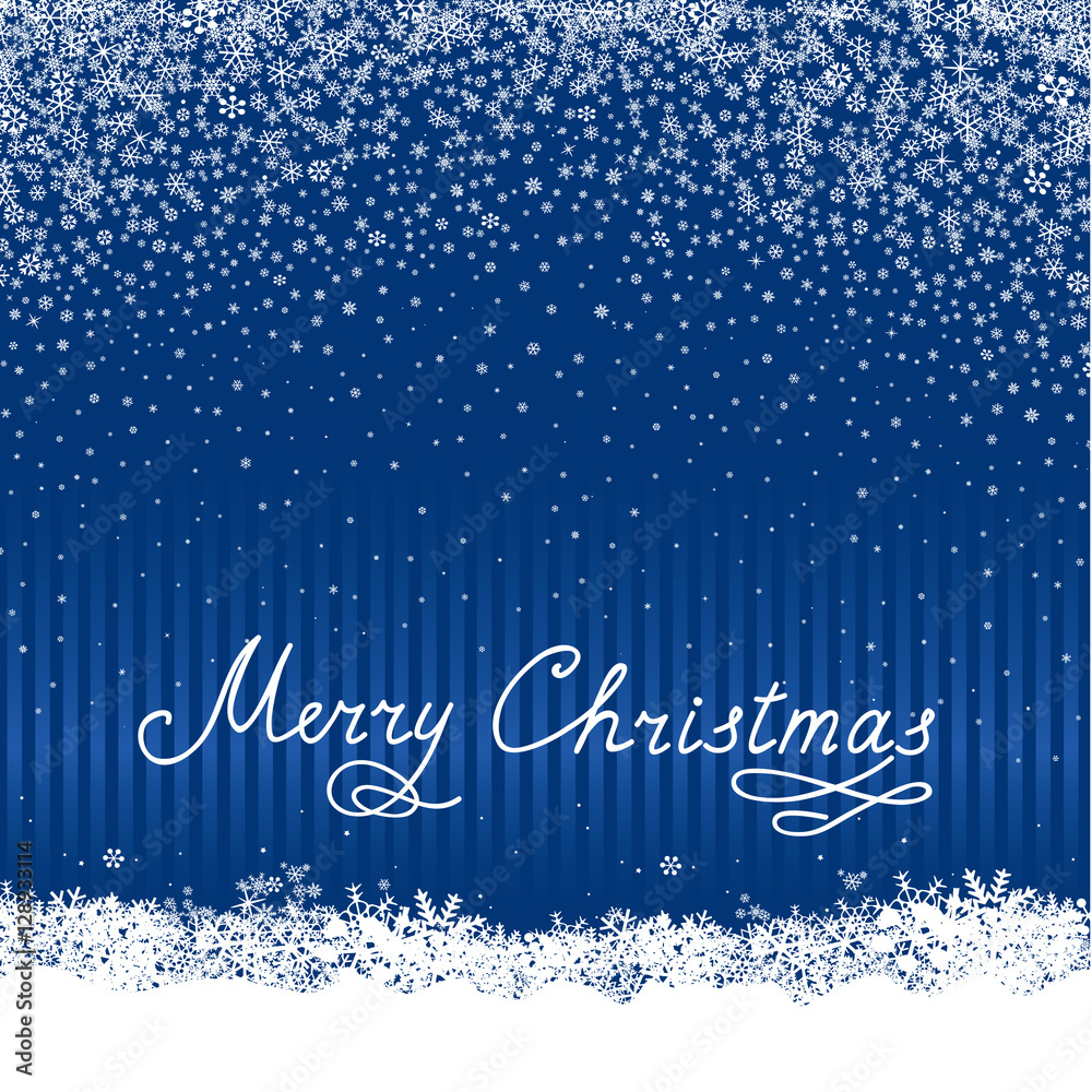 Christmas snow background with handwritten greeting lettering Merry Christmas