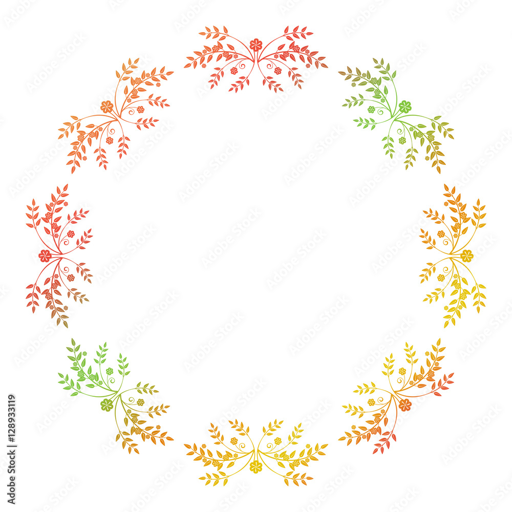 Beautiful round floral frame with gradient fill. Beautiful round floral frame with gradient fill.