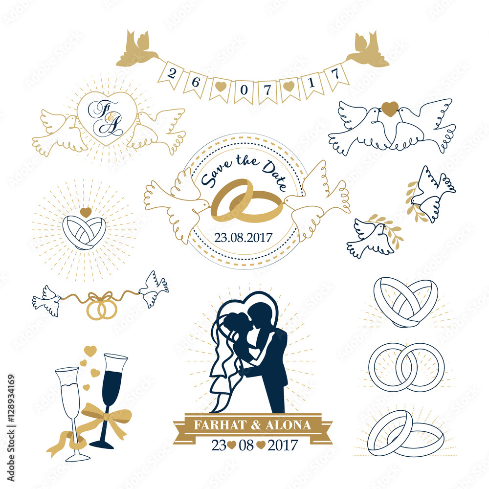 Set of wedding vintage invitation template. Design elements for wedding ...