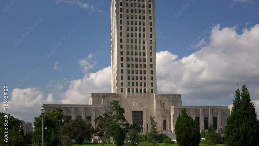 Louisiana State Capitol Building against sky at in Baton Rouge, tilt down Louisiana State Capitol Building against sky at in Baton Rouge, tilt down