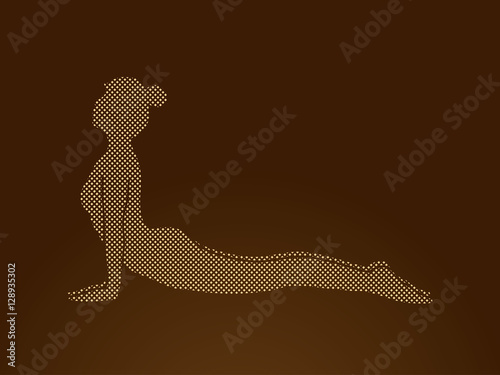 Yoga pose designed using dots pixels graphic vector.