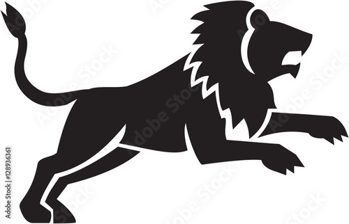Fototapeta Naklejka Na Ścianę i Meble -  Lion Jumping Silhouette Side Retro