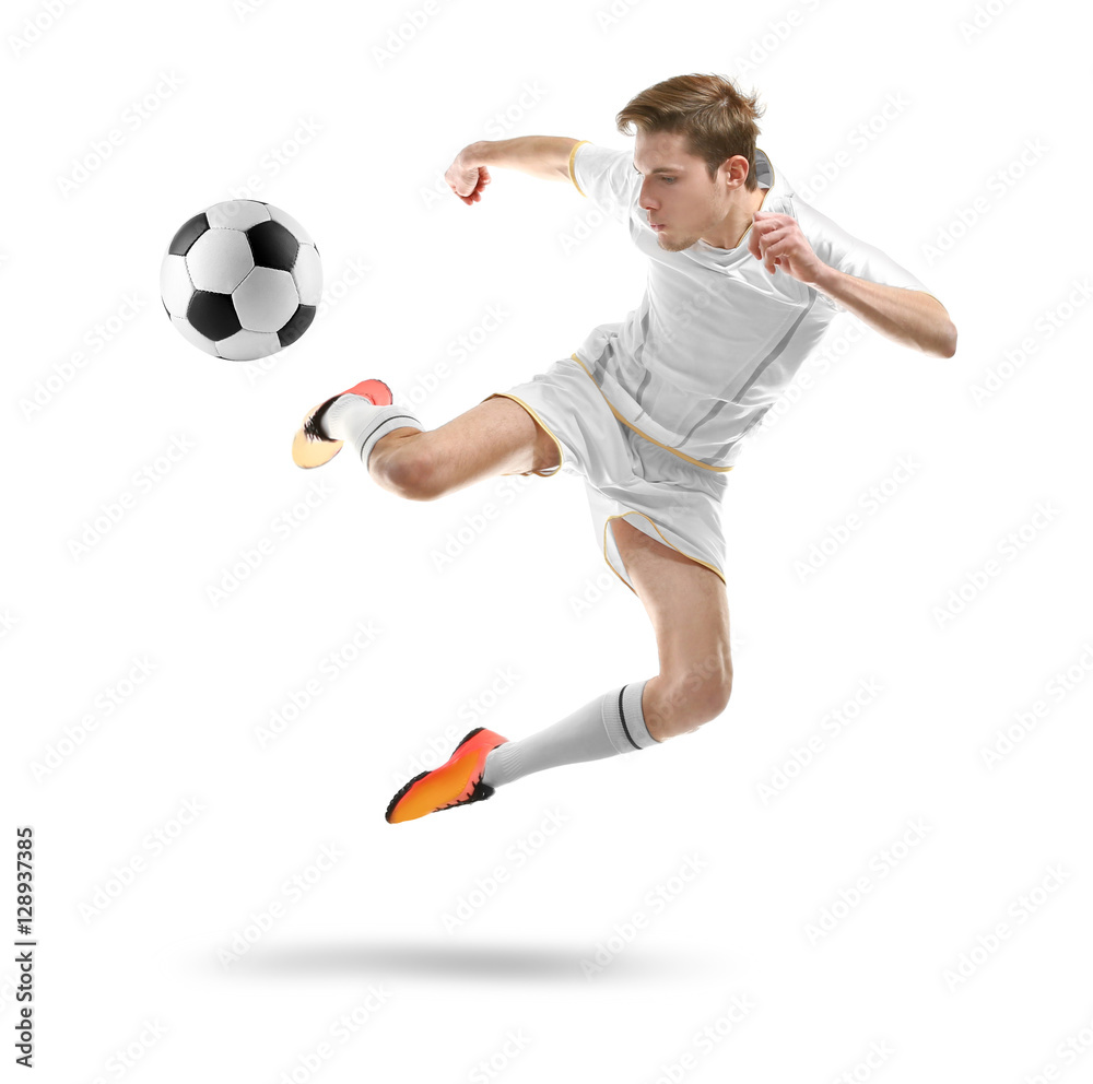 Professional football player on white background Professional football player on white background