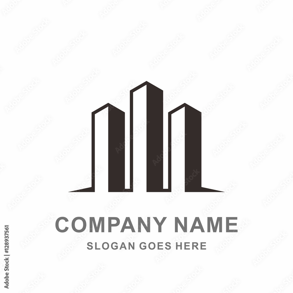 Tower Building Shape Geometric Strips Outline Architecture Real Estate Construction Stock Vector Logo Design Template 