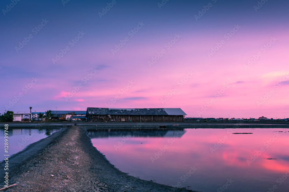 Beautiful landscape at sunset salt Farm. Salt Farm is the place with so much sea-salt production in the country, Thailand. Beautiful landscape at sunset salt Farm. Salt Farm is the place with so much sea-salt production in the country, Thailand.