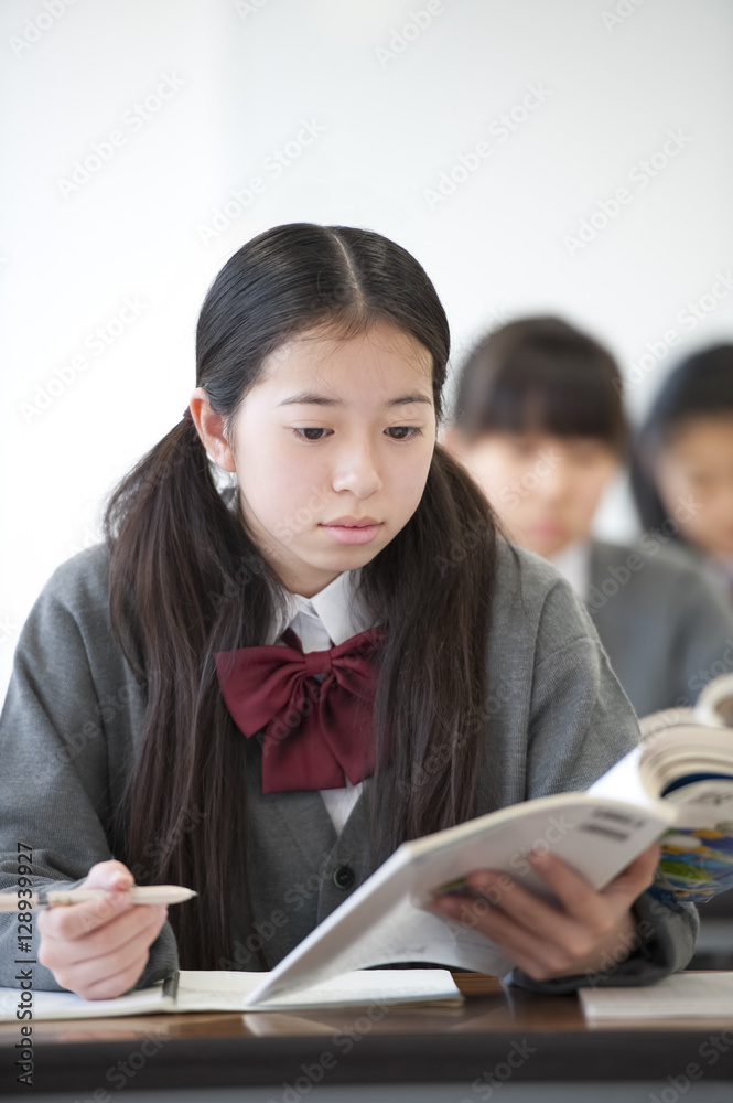 勉強をする中学生