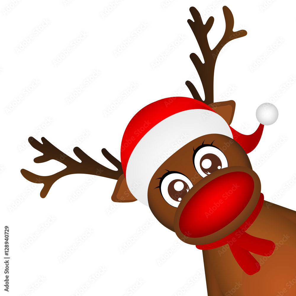 Vettoriale Stock Reindeer peeking sideways on a white background