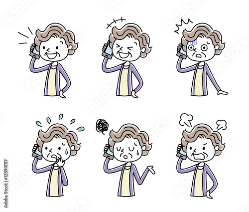 電話：シニア女性、セット、バリエーション
