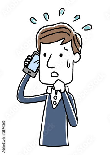 電話：男性、不安、恐がる

