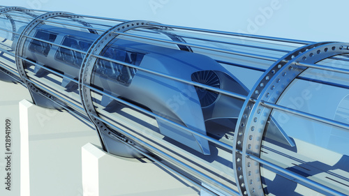 Fototapeta Naklejka Na Ścianę i Meble -  monorail futuristic train in tunnel. 3d rendering