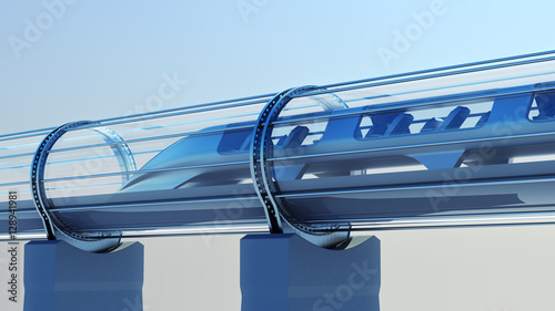 Fototapeta Naklejka Na Ścianę i Meble -  monorail futuristic train in tunnel. 3d rendering
