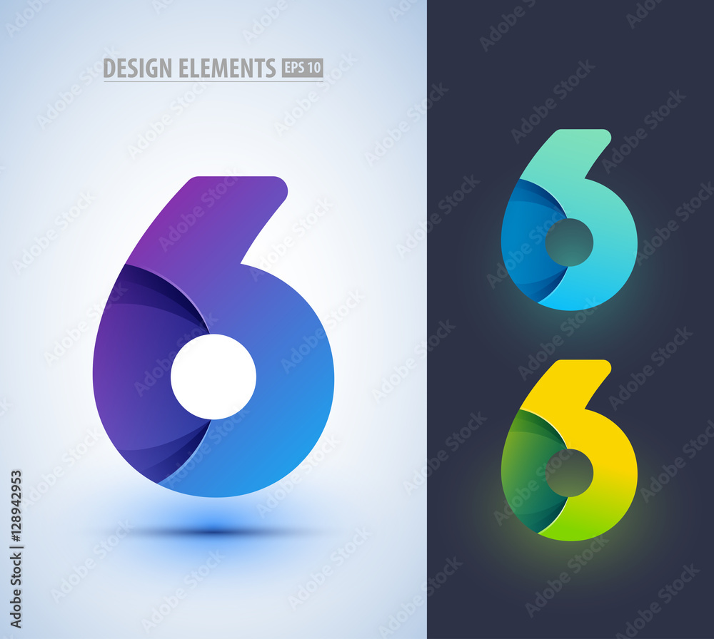 Set of abstract number 6 collection. Can be used for corporate identity, application icon, company logotype, different logo sign designs. - obrazy, fototapety, plakaty 