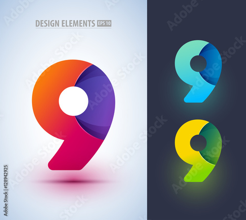 Set of abstract number 9 collection. Can be used for corporate identity, application icon, company logotype, different logo sign designs.
