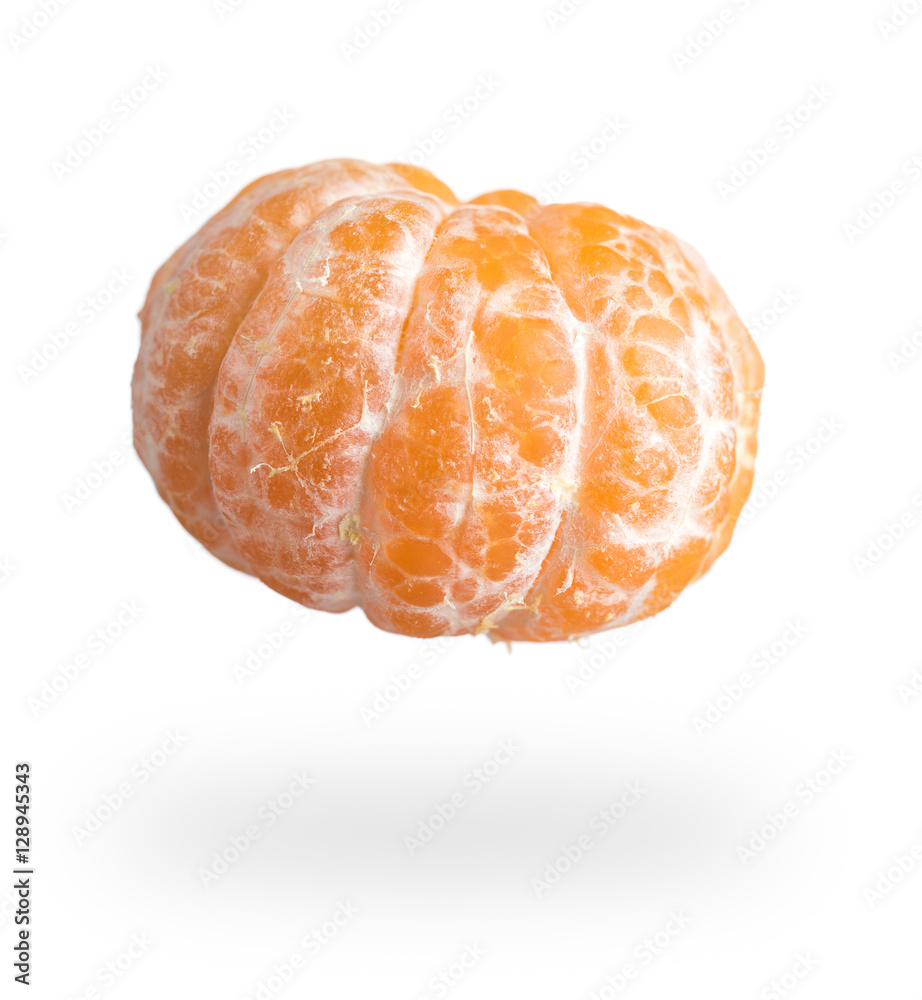 Peeled tangerine or orange mandarin fruit isolated on white bac Peeled tangerine or orange mandarin fruit isolated on white bac