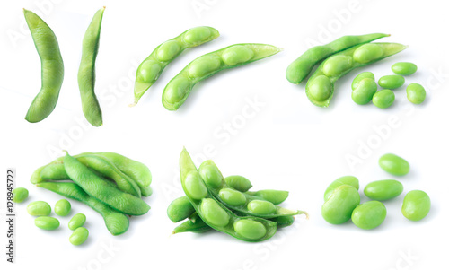 Green soybeans on white background, japanese food