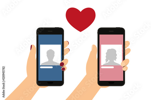 Frau und Mann mit Smartphone - Online Dating
