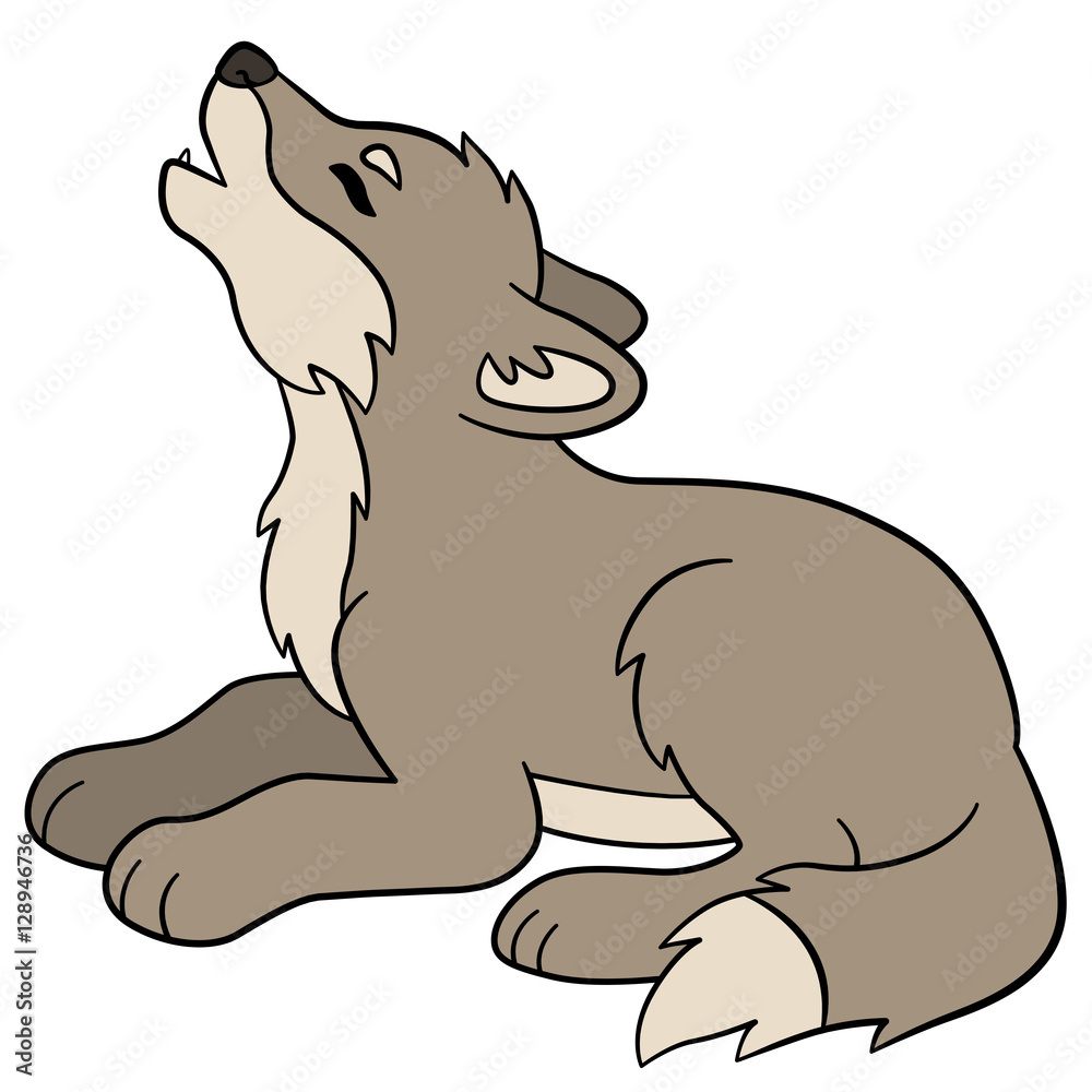 Cartoon animals. Little baby wolf lies and howls. Stock Vector | Adobe Stock