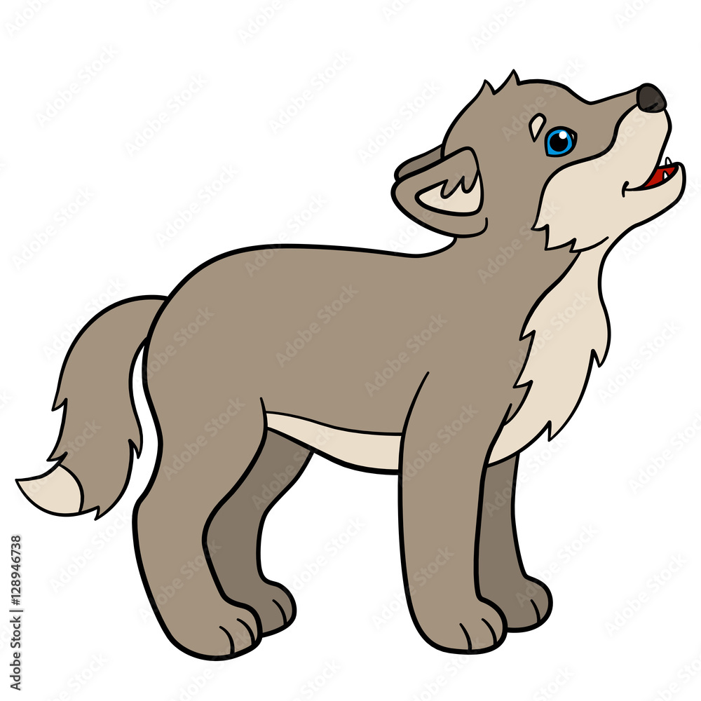 Cartoon animals. Little cute baby wolf howls. Stock Vector Adobe Stock