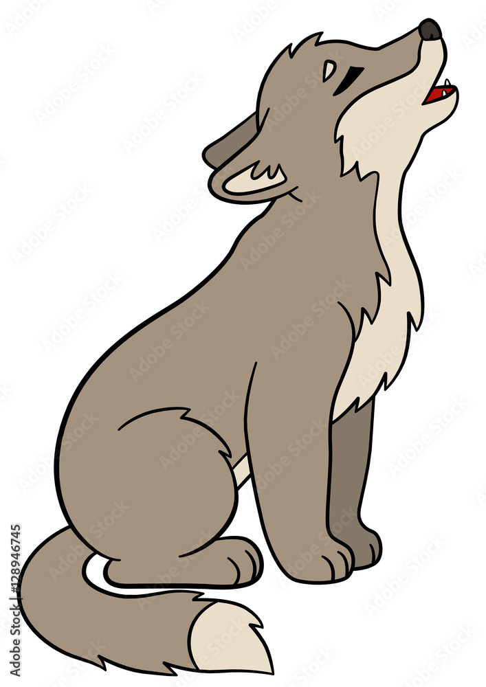 Cartoon animals. Little baby wolf sits and howls. Stock Vector | Adobe Stock