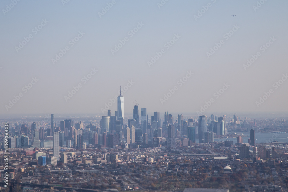 Aerial view of Lower Manhattan skyline , New York