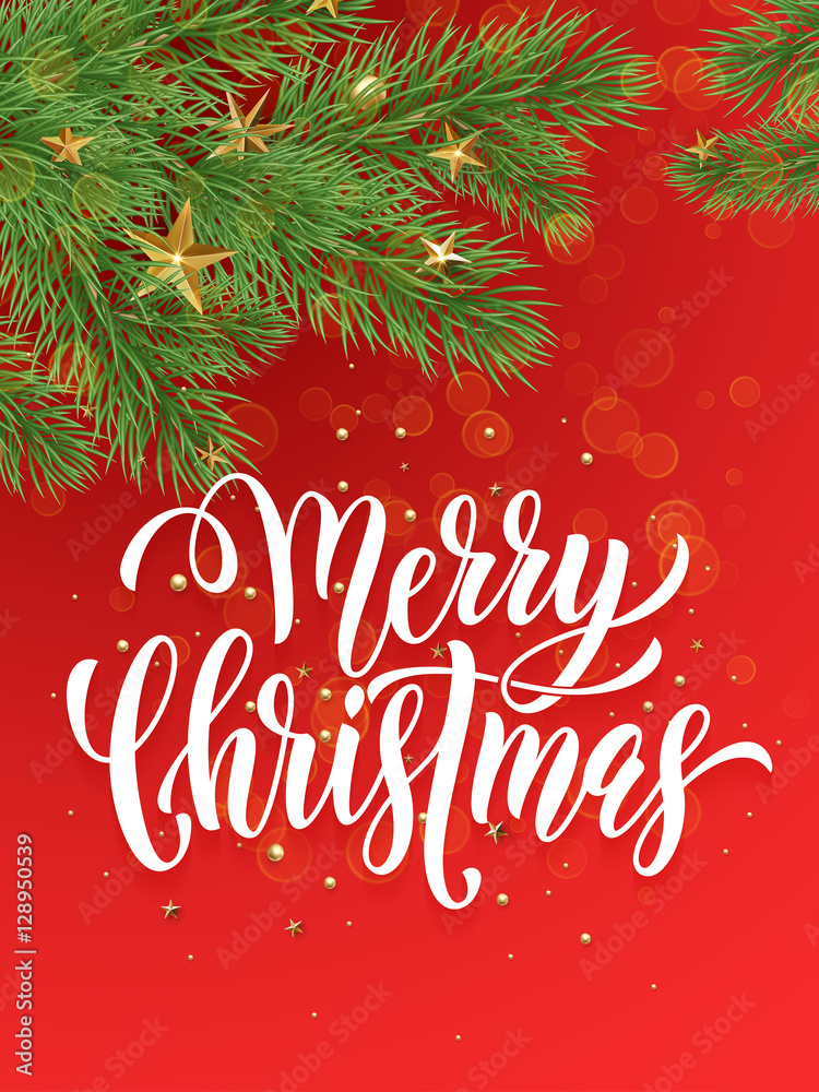 Merry Christmas greeting card decoration ornament red background