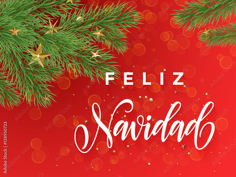 Spanish Merry Christmas Feliz Navidad greeting card decoration red background