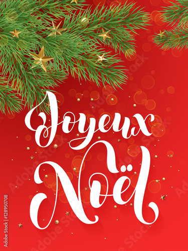 French Merry Christmas greeting card Joyeux Noel decoration red background