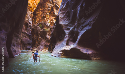 zion narrow  with  vergin river in Zion National park,Utah,usa.
