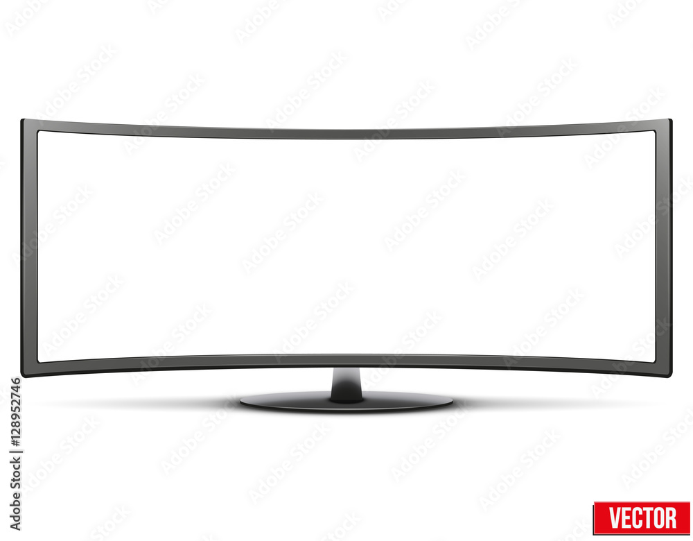 Template of big curved widescreen led or lcd tv monitor. Vector Illustration isolated on white