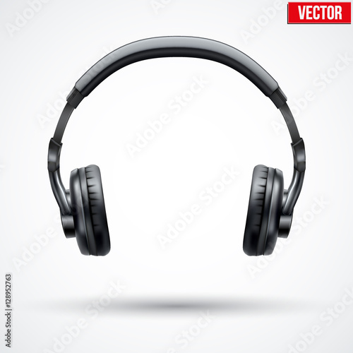 Realistic black Headphones. Vector Illustration Isolated on White Background