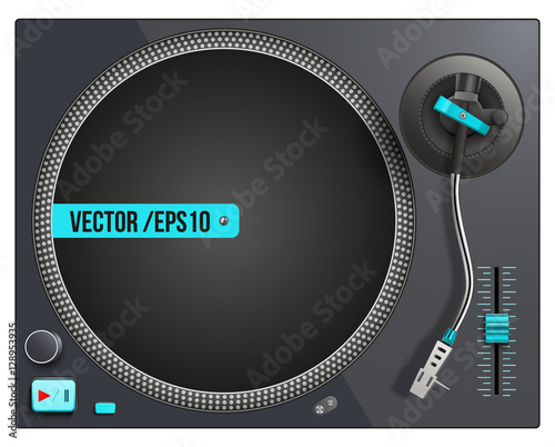  Modern black and blue turntable. Vector illustration isolated on white background