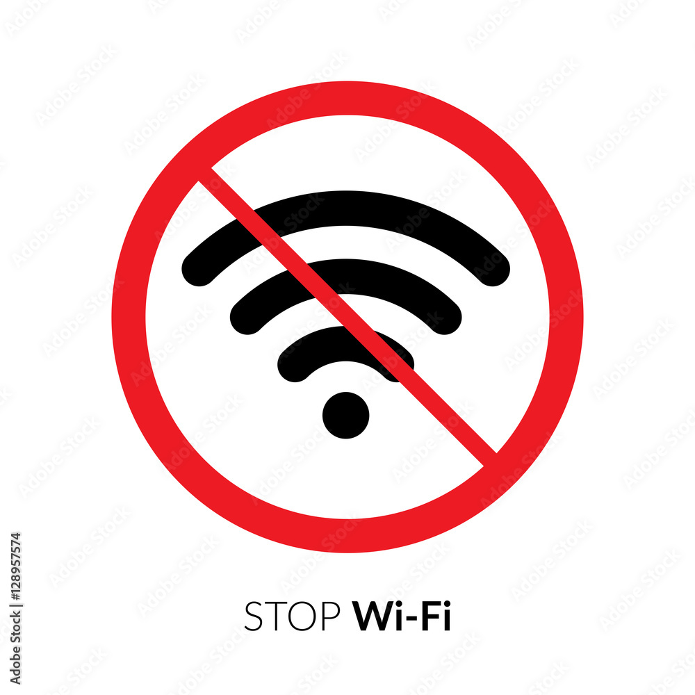 Stop wifi striker, icon, sign. Not wi-fi area symbol. Wireless Network icon. Wifi zone. Red circle connection prohibition emblem isolated on white background. Stop wifi striker, icon, sign. Not wi-fi area symbol. Wireless Network icon. Wifi zone. Red circle connection prohibition emblem isolated on white background.