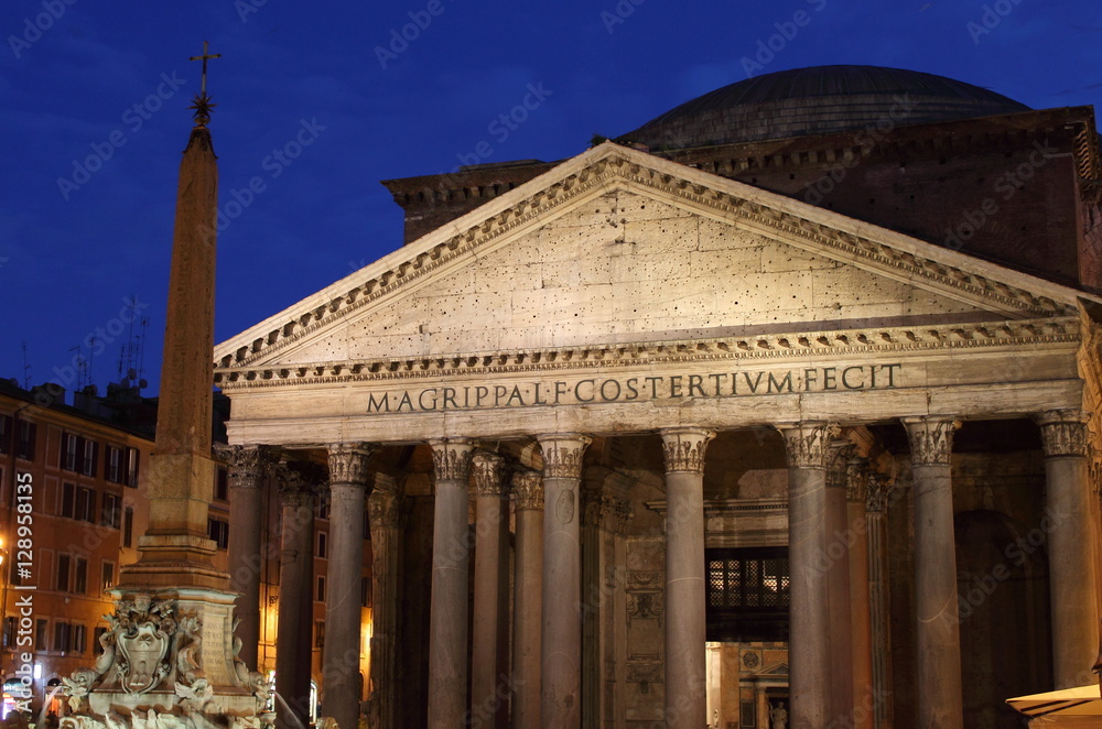 Pantheon at night in Rome, Italy