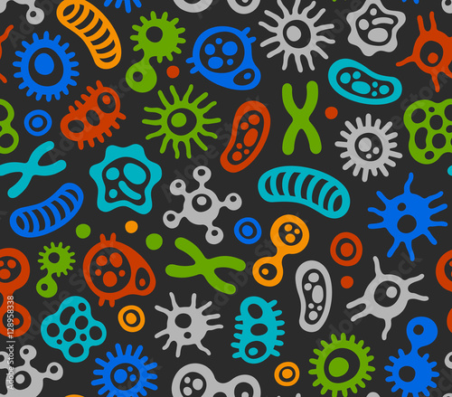 Microbes, Virus and Bacteria Color Seamless Pattern. Vector