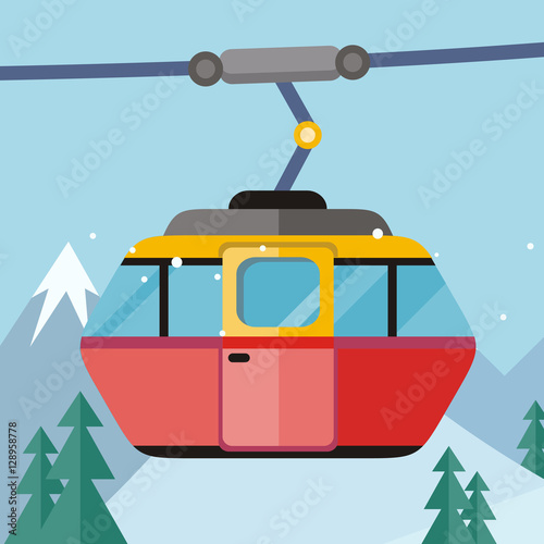 Cable Car Vector Illustration in Flat Design