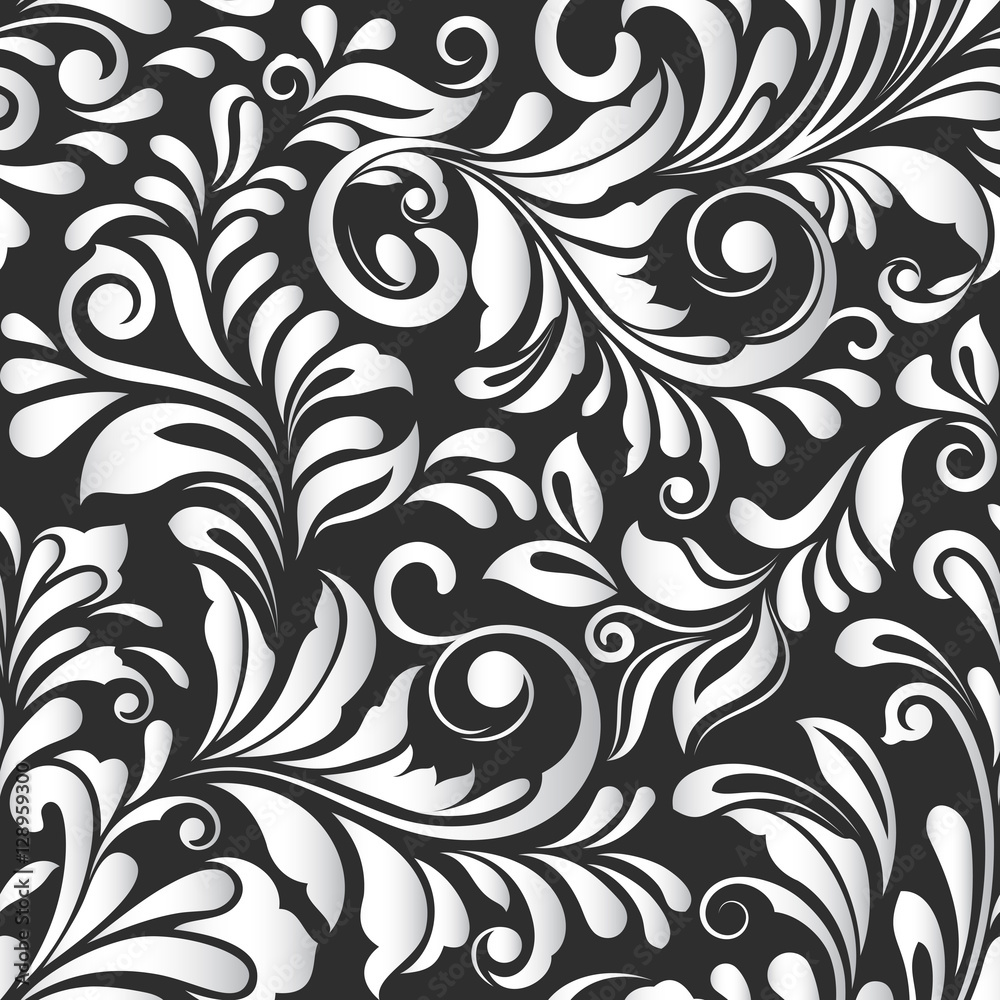 Seamless leaves black and white monochrome vector pattern. Seamless leaves black and white monochrome vector pattern.