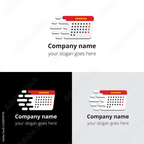 Calendar speed fast logo, icon. Vector emblem information and notification icons on white and black color background.