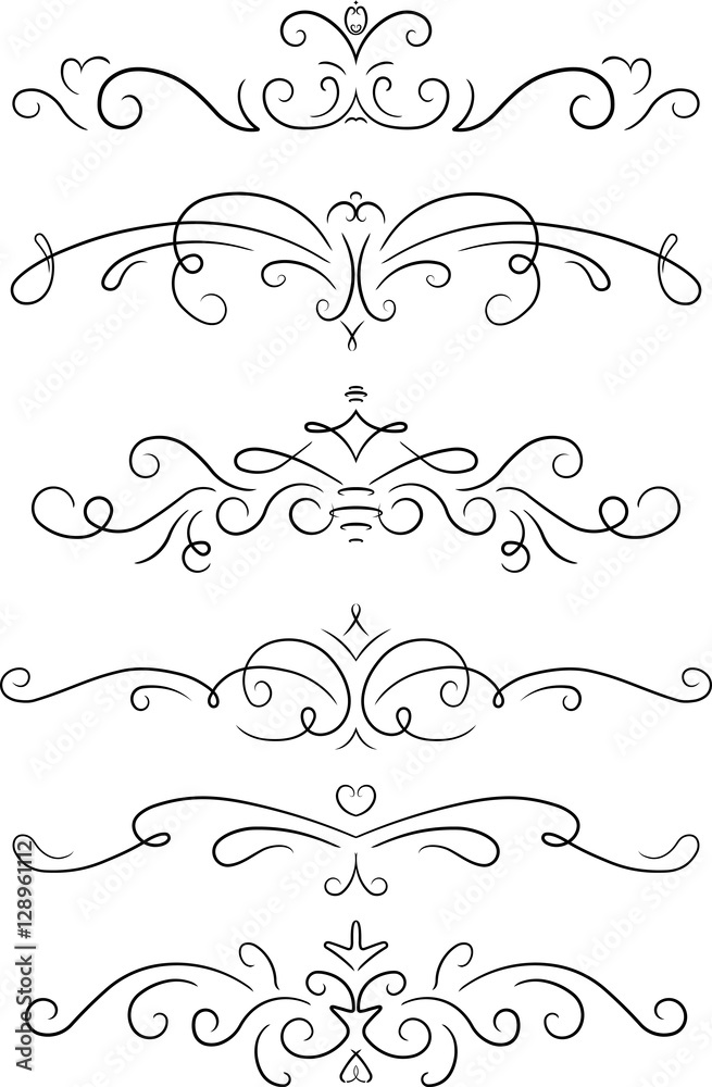 Set of 6 decorative swirls elements, dividers, page decors.