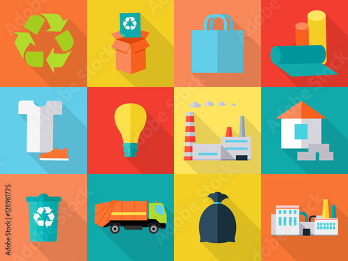 Waste Recycling Icons Sign Symbols. Sorting Waste