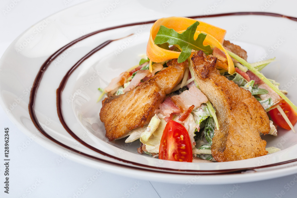 Salad with fried Pike perch