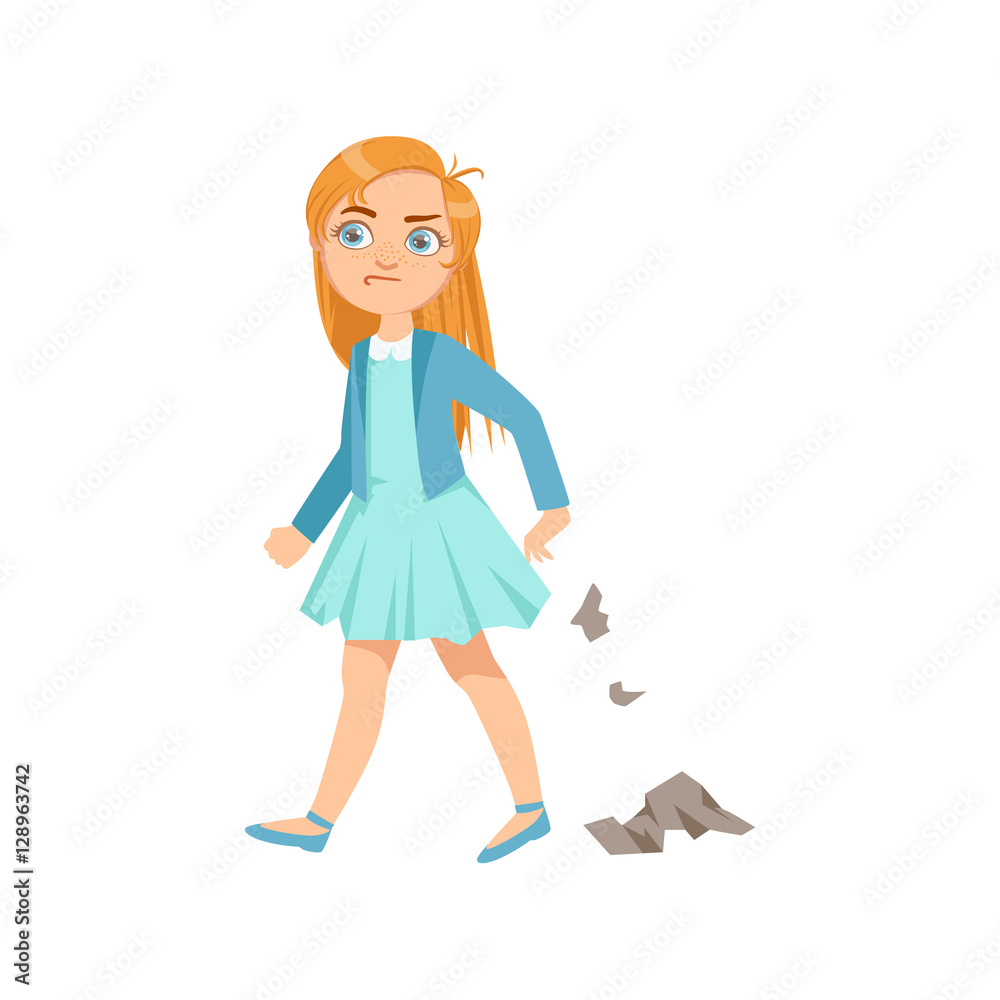Girl Littering Teenage Bully Demonstrating Mischievous Uncontrollable Delinquent Behavior Cartoon Illustration Girl Littering Teenage Bully Demonstrating Mischievous Uncontrollable Delinquent Behavior Cartoon Illustration