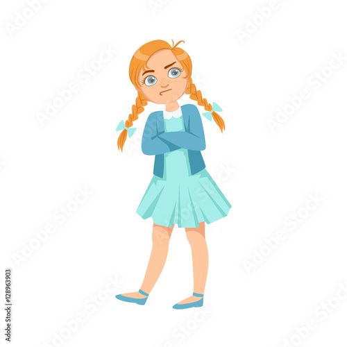 Stubborn Girl Teenage Bully Demonstrating Mischievous Uncontrollable Delinquent Behavior Cartoon Illustration