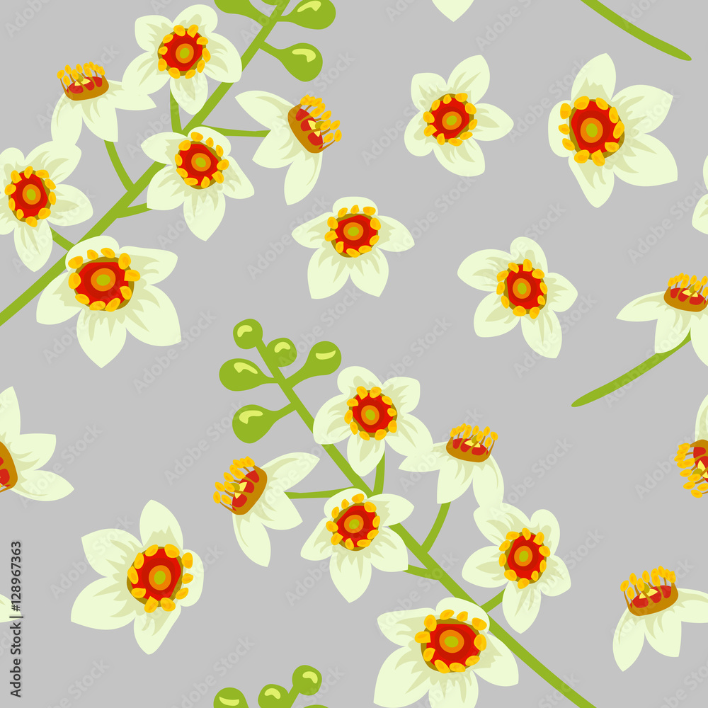 Frankincense flower seamless pattern vector. Boswellia tree flowers.