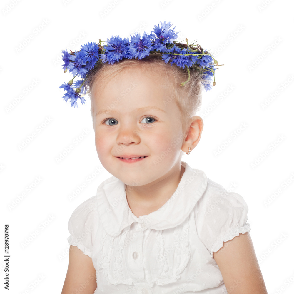 girl portrait with wreath of cornflowers girl portrait with wreath of cornflowers