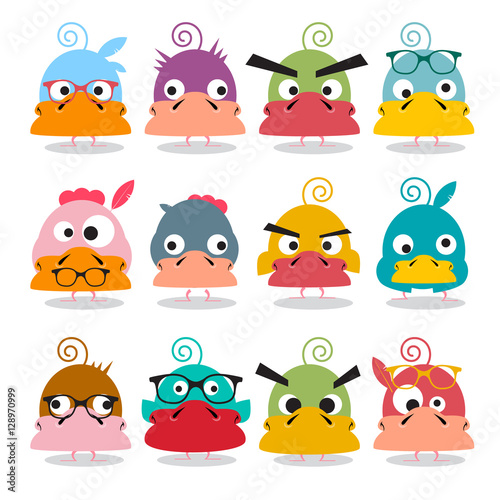 Chicken Cartoon. Funky Birds Characters. Vector Funny Animals.