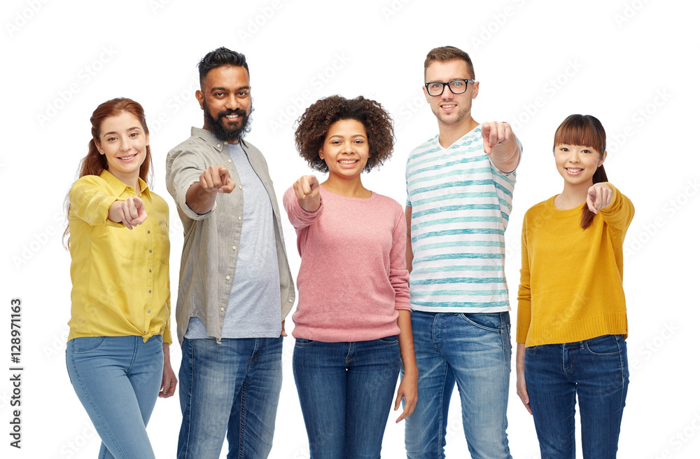 international group of people pointing on you international group of people pointing on you