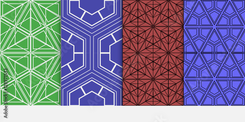 set of geometric pattern. decorative Hexagon ornament. Green, red, blue color. Vector illustration. for design, wallpaper.